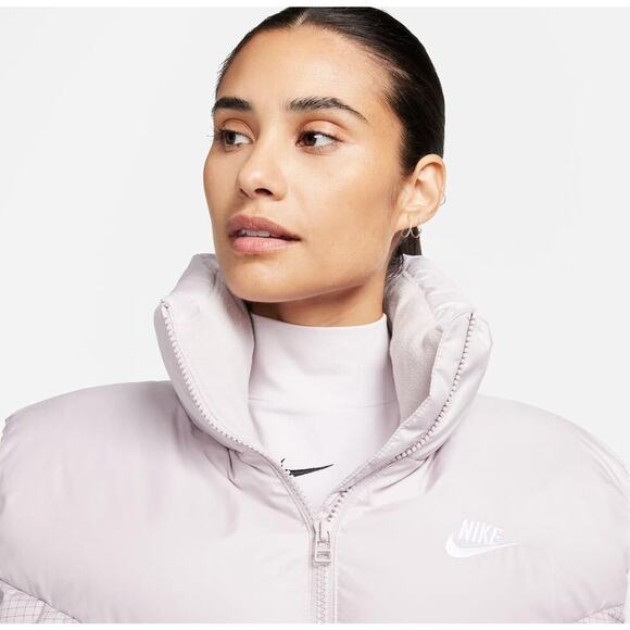 NWT Nike Women's Small Gray/Lavender Therma-Fit Loose Long Wind Puffer Vest - Picture 3 of 11